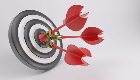 3D Render of Three arrows darts in center.