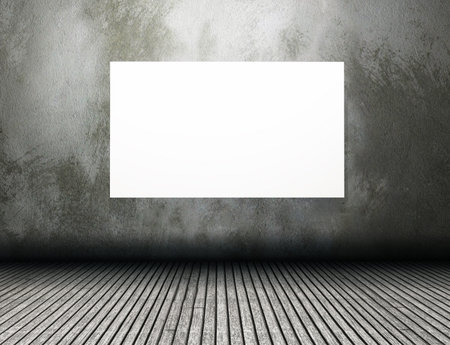 3D render of a grunge room interior with a blank canvasの写真素材