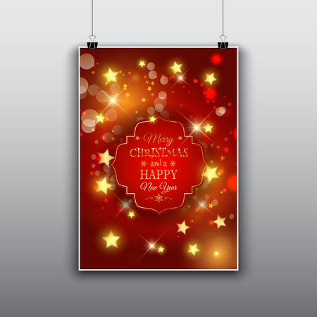 Decorative Christmas card design with glowing starsの写真素材
