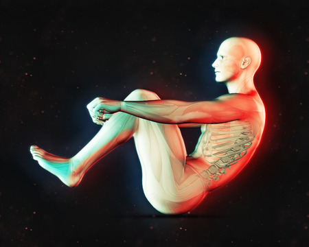 3D render of a male figure in sit up position with dual colour effectの写真素材