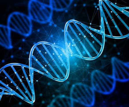 3D render of a medical background with DNA strands, connecting dots