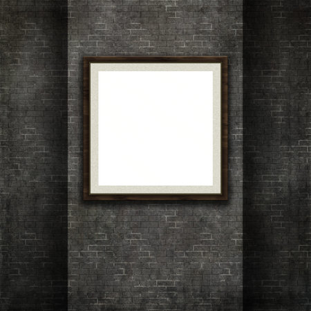 3D render of a picture frame on a grunge style brick wall texture background