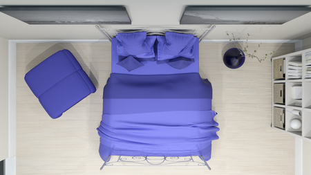 3D render of a top view of a bedroom interiorの写真素材