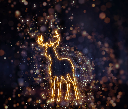 3D render of a Christmas background with sparkly deer outlineの写真素材