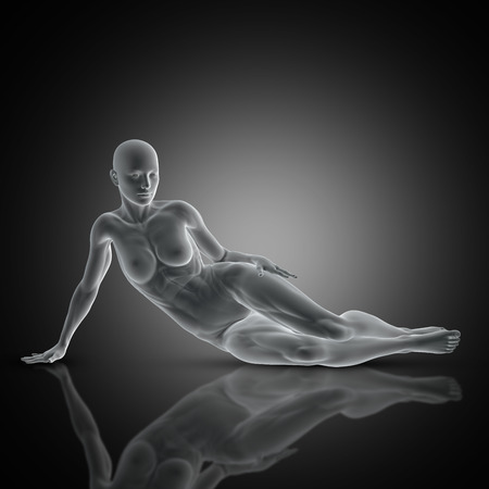 3D render of a muscular female in laying down poseの写真素材