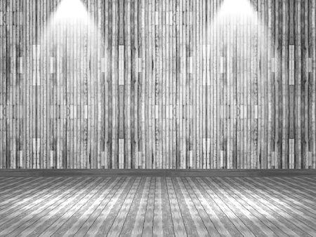 3D render of a wooden interior with spotlights shining downの写真素材