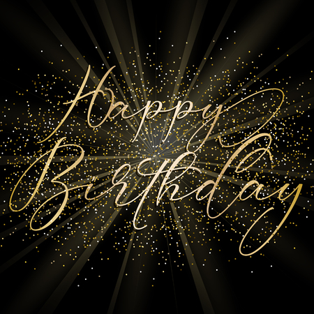 Happy Birthday background with decorative text on a gold glitter designの写真素材