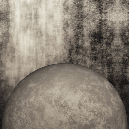3D render of a grunge background with concrete sphere against a wallの写真素材