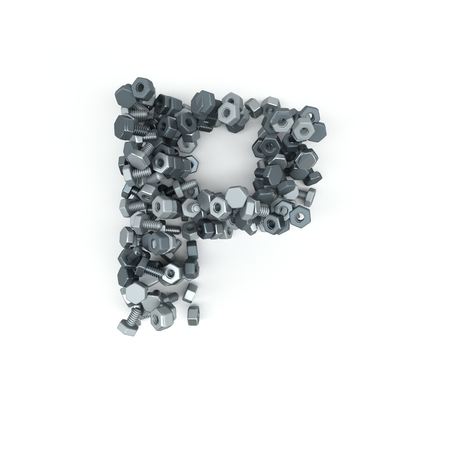 3D Render of  Alphabet Letter of Nuts and Boltsの写真素材