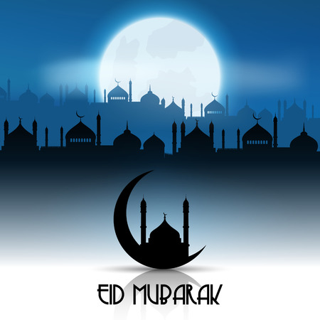 Eid Mubarak background with mosque landscapeの写真素材