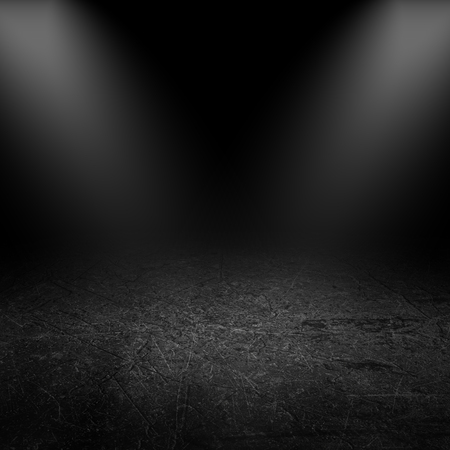 3D render of spotlights shining down into a grunge interiorの写真素材