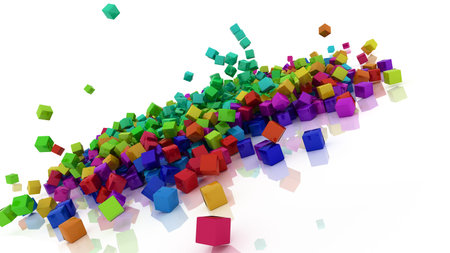 3d render of Rainbow coloured cubes