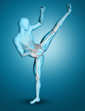 3d render of a male medical figure in kick boxing poseの写真素材