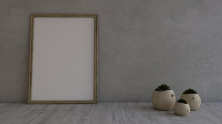 Render of 3D Contemporary Empty Room and picture frame