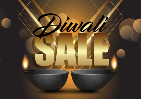 Diwali sale background with oil lamps and bokeh lights designの写真素材