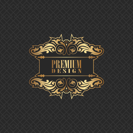 Elegant background design with premium logo in gold and blackの写真素材