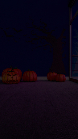 Render of 3D Contemporary Empty Room with Jack-o-lanternの写真素材