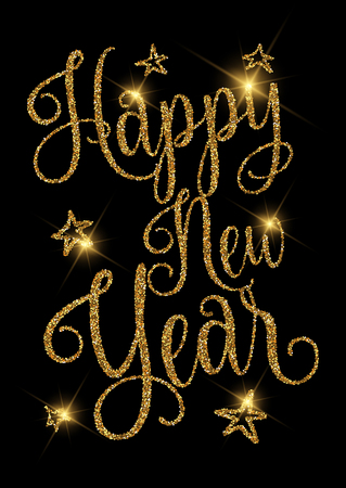 Gold glittery Happy New Year designの写真素材