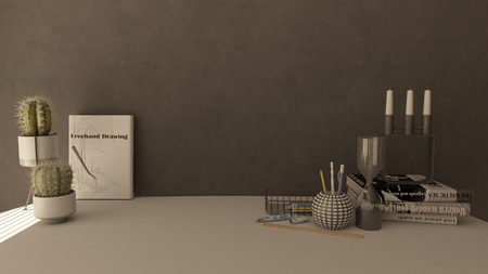 Render of a 3D modern home officeの写真素材