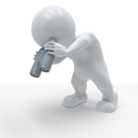 3D Render of Morph Man Looking Through Binoculars