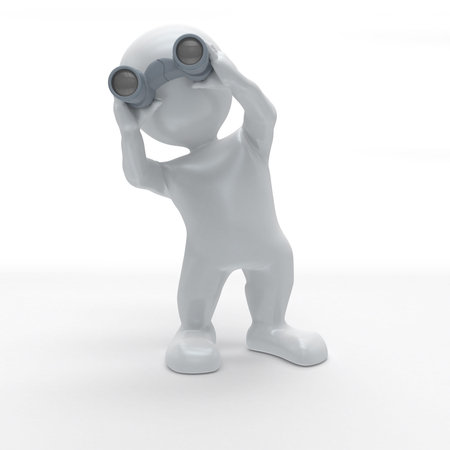 3D Render of Morph Man Looking Through Binoculars