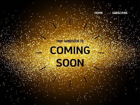 Website landing page with coming soon words and gold sparkle lightsの写真素材