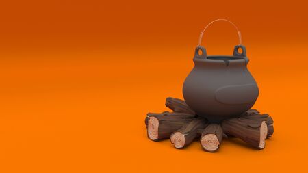 3D render of a Halloween cauldron filled with eyeballsの写真素材