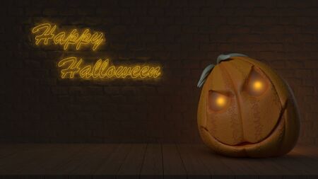 3D render of a Halloween background with cute pumpkinsの写真素材