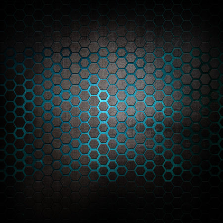 Grunge metal background with hexagonal pattern