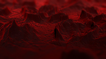 3D render of a digital landscape with connecting lines