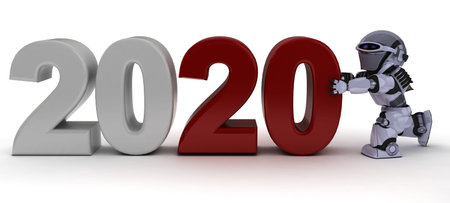 3D render of a robot with Celebrating the New Year