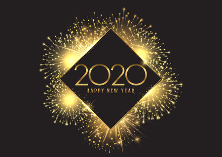 Happy New Year background with a golden fireworks design
