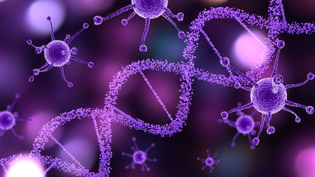 3D render of a medical background with virus cells and DNA strand