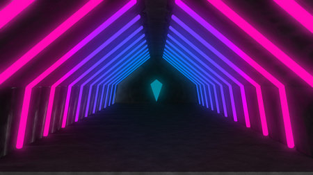 3D Render of Empty concrete room with neon lights