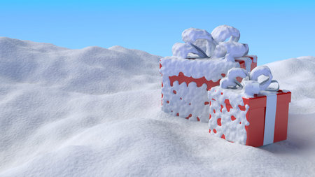 3D render of a Christmas winter landscapeの写真素材