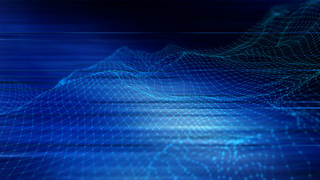 3D render of an abstract techno background with connecting lines and dots