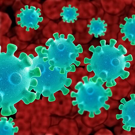 3D render of an abstract medical background depicting Coronavirus cellsの写真素材