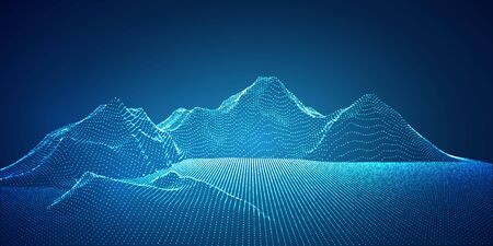 Abstract banner with flowing particles in landscape designの写真素材