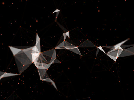 3D render of a modern low poly plexus design with floating particles