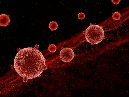 3D render of an abstract medical background with virus cells and floating particlesの写真素材