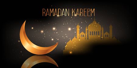 Elegant Ramadan Kareem banner with crescent and mosque designの写真素材