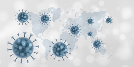 Medical banner with abstract virus cells on a world map - Covid 19 pandemicの写真素材