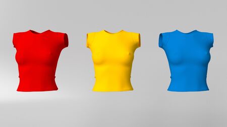 3d realistic render of Ladies T Shirt clean empty template, mockup for design, logoの写真素材