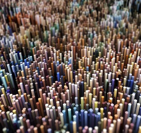 3D render of an abstract landscape of extruding spheres with shallow depth of fieldの写真素材