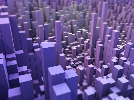3D render of an abstract landscape background with extruding blocksの写真素材