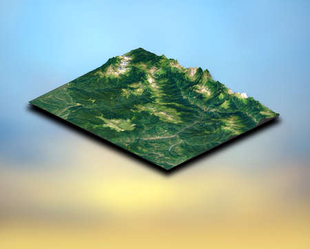3D render of an isometric landscape terrainの写真素材