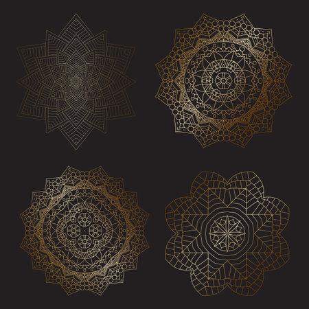 Collection of decorative mandala designs in gold