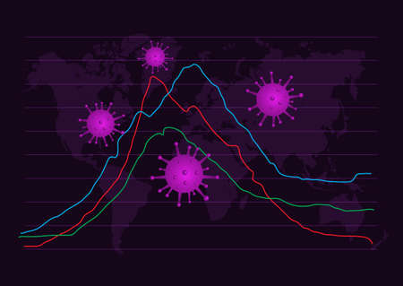Abstract Covid cells on a world map with graph backgroundのイラスト素材