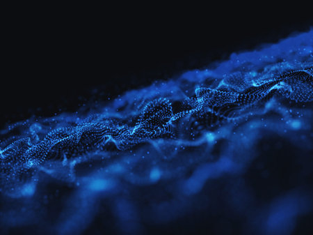 3D render of an abstract background with flowing particles and cyberdotsの写真素材