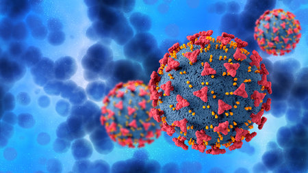 3D render of a medical background with Covid 19 virus cells